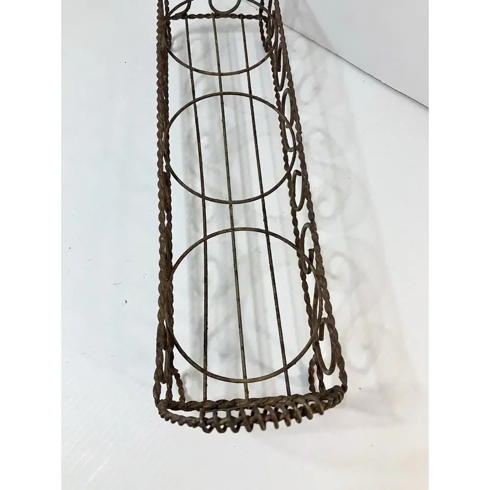 Antique French Metal Wire Table Planter 3 Pot Twisted Curly Iron Stand Holder